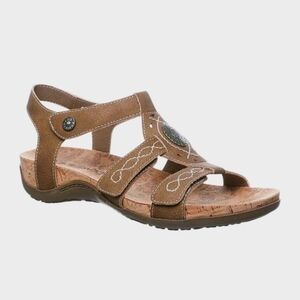 New! Bearpaw Ridley II Brown Outdoor Faux Leather Cork Wide Sandals 5W